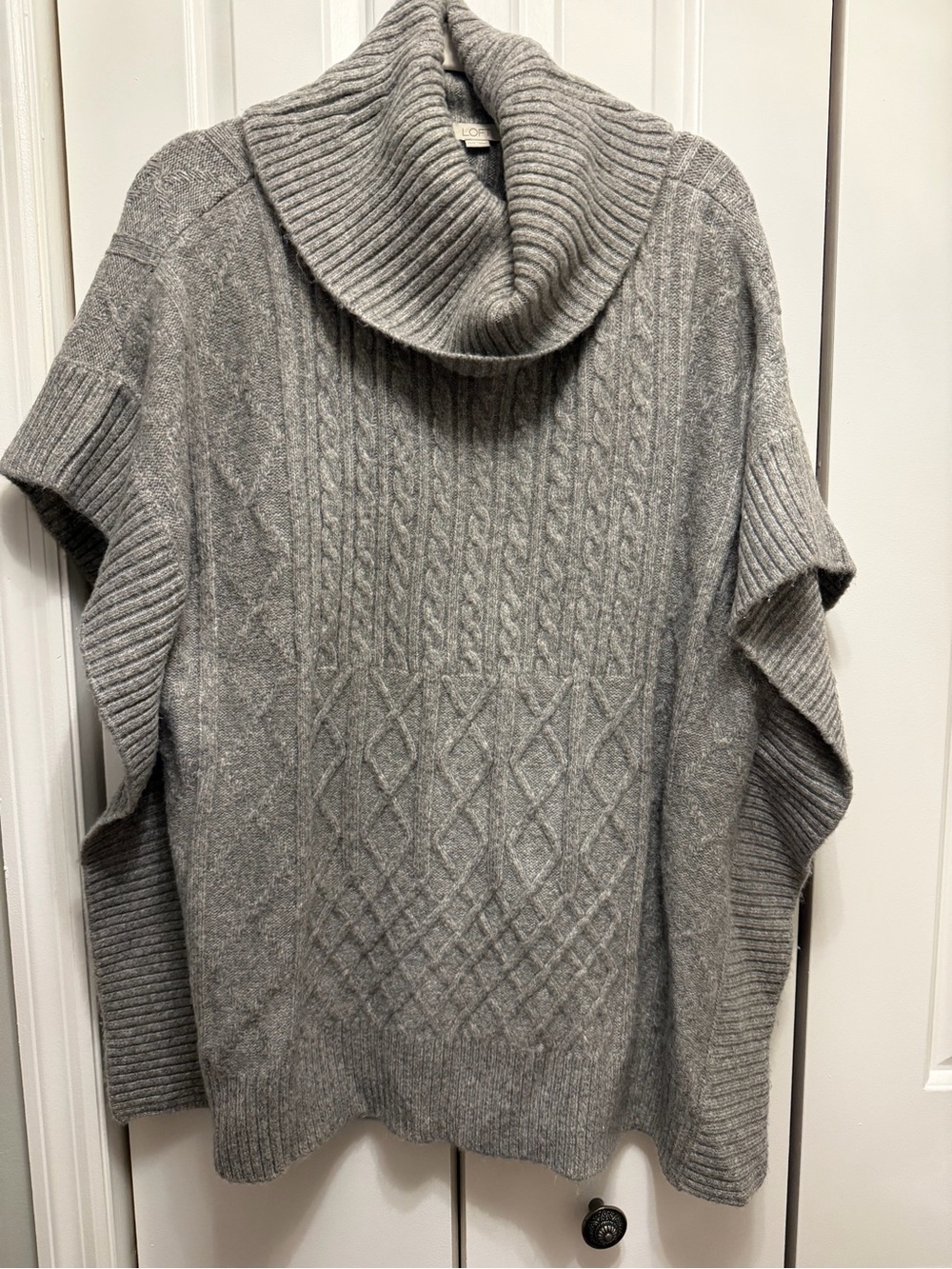 LOFT Gray Cable-Knit Turtleneck Sweater